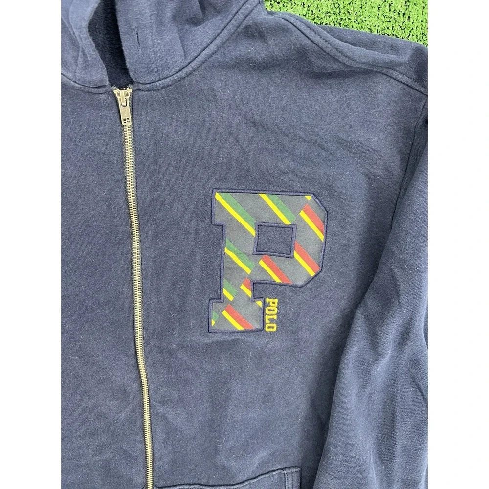 Polo Ralph Lauren Big & Tall Navy Blue P Plaid Zip Up Hoodie Size 2XLT
